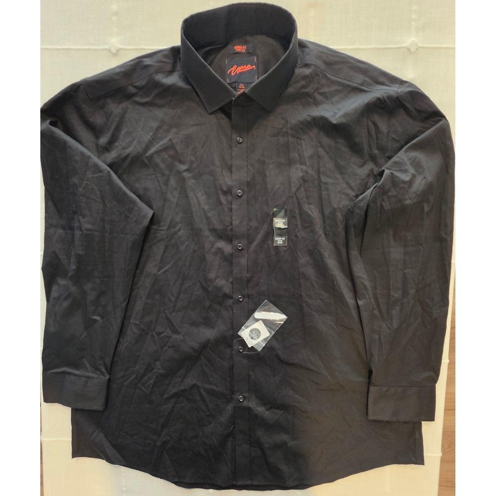 Egara Mens Skinny Fit Stretch Dress Shirt Black 18.5 34/35 NWT